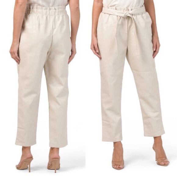 NWT Bagatelle Faux Leather Pants in Natural Cream Size Small Tie Waist Neutral - Picture 15 of 15
